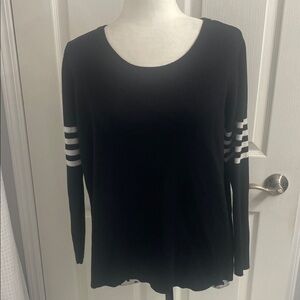 Yest Black Sweater White Striped Sleeves with Open Back & Interior Top SZ 10